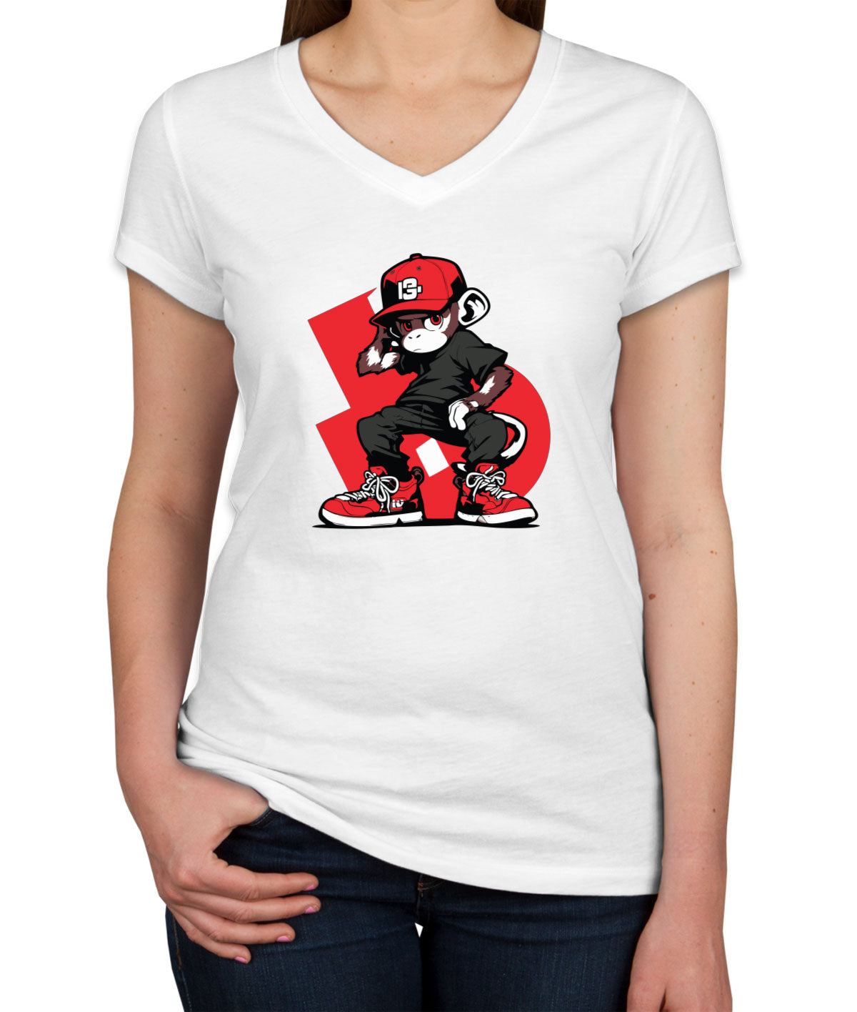 Hip Hop Monkey Women's V Neck T-shirt