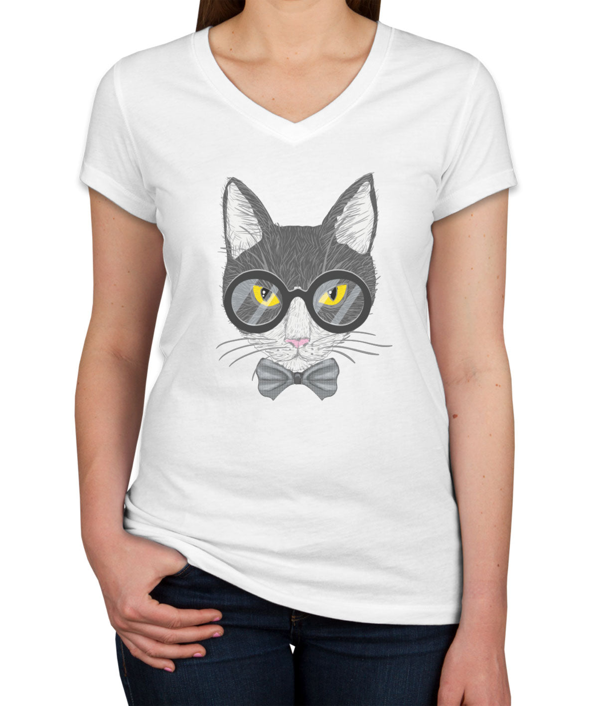 Hipster Cat Women's V Neck T-shirt