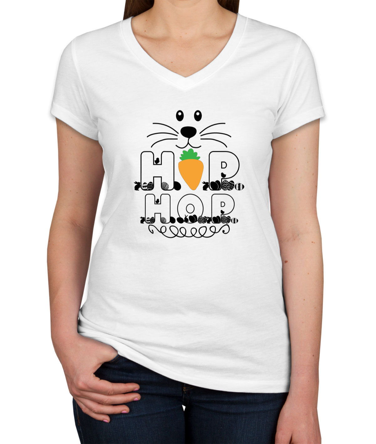 Hop Hop Bunny Easter Women's V Neck T-shirt