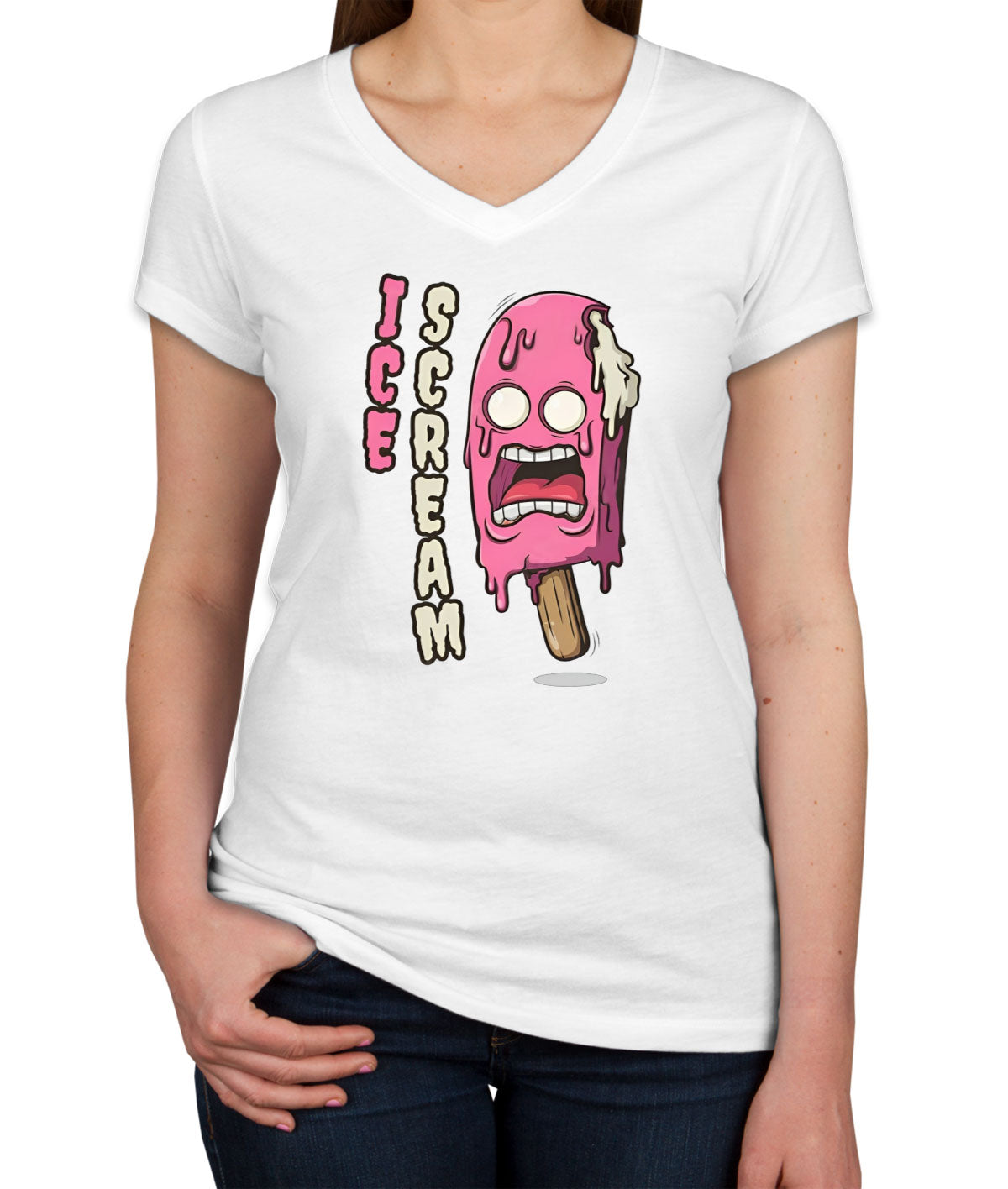 Ice Scream Cartoon Women's V Neck T-shirt