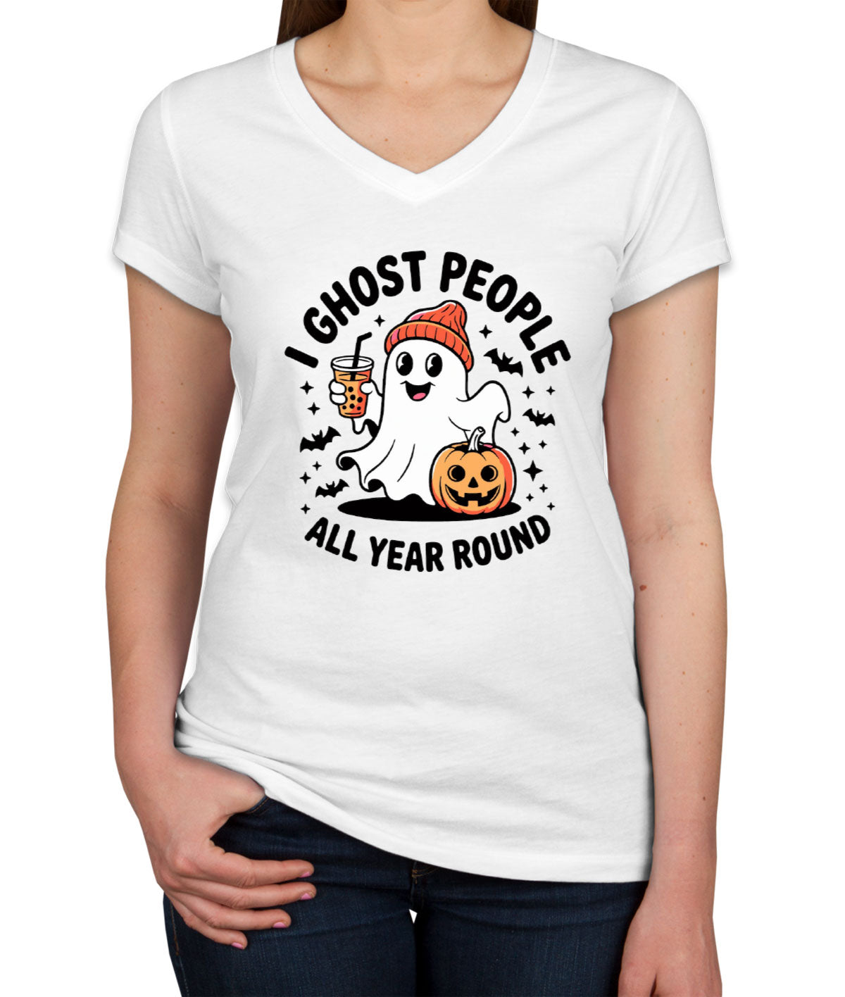 I Ghost People All Year Round Halloween Women's V Neck T-shirt