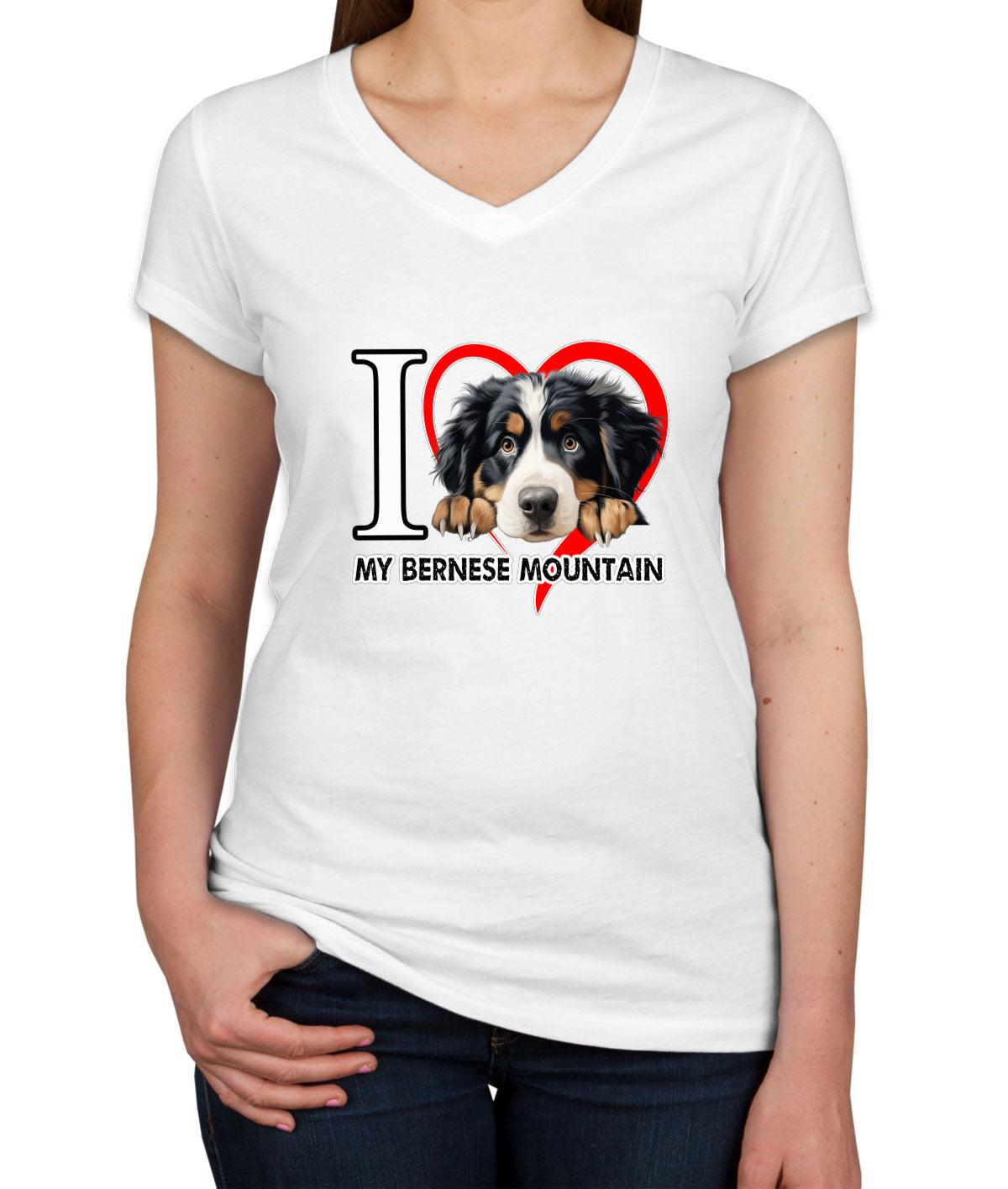 I Love My Bernese Mountain Dog Women's V Neck T-shirt