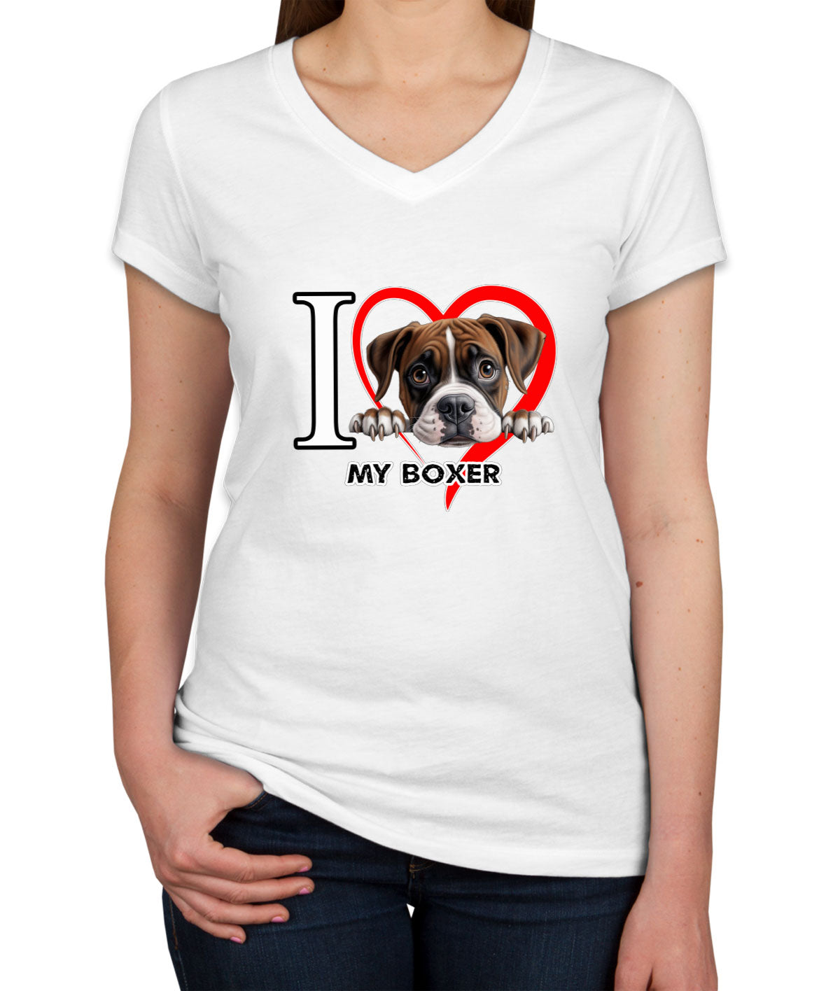 I Love My Boxer Dog Women's V Neck T-shirt