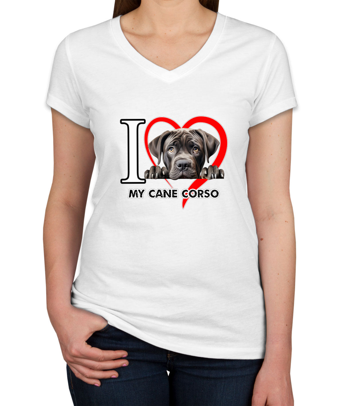 I Love My Cane Corso Dog Women's V Neck T-shirt