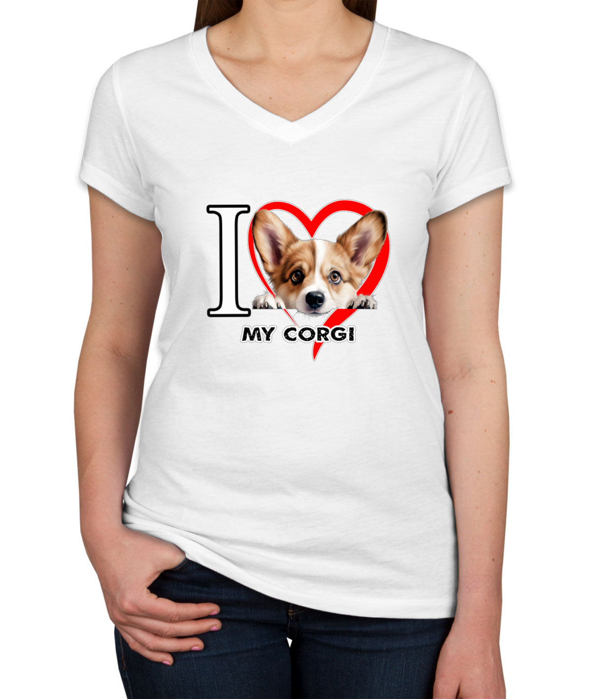 I Love My Corgi Dog Women's V Neck T-shirt