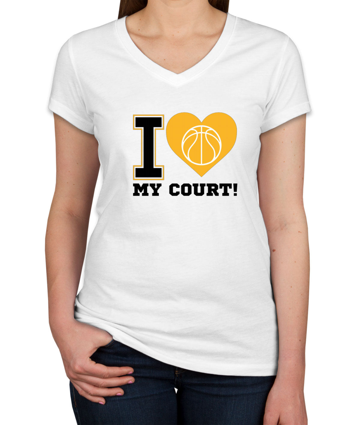 I Love My Court Basketball Women's V Neck T-shirt