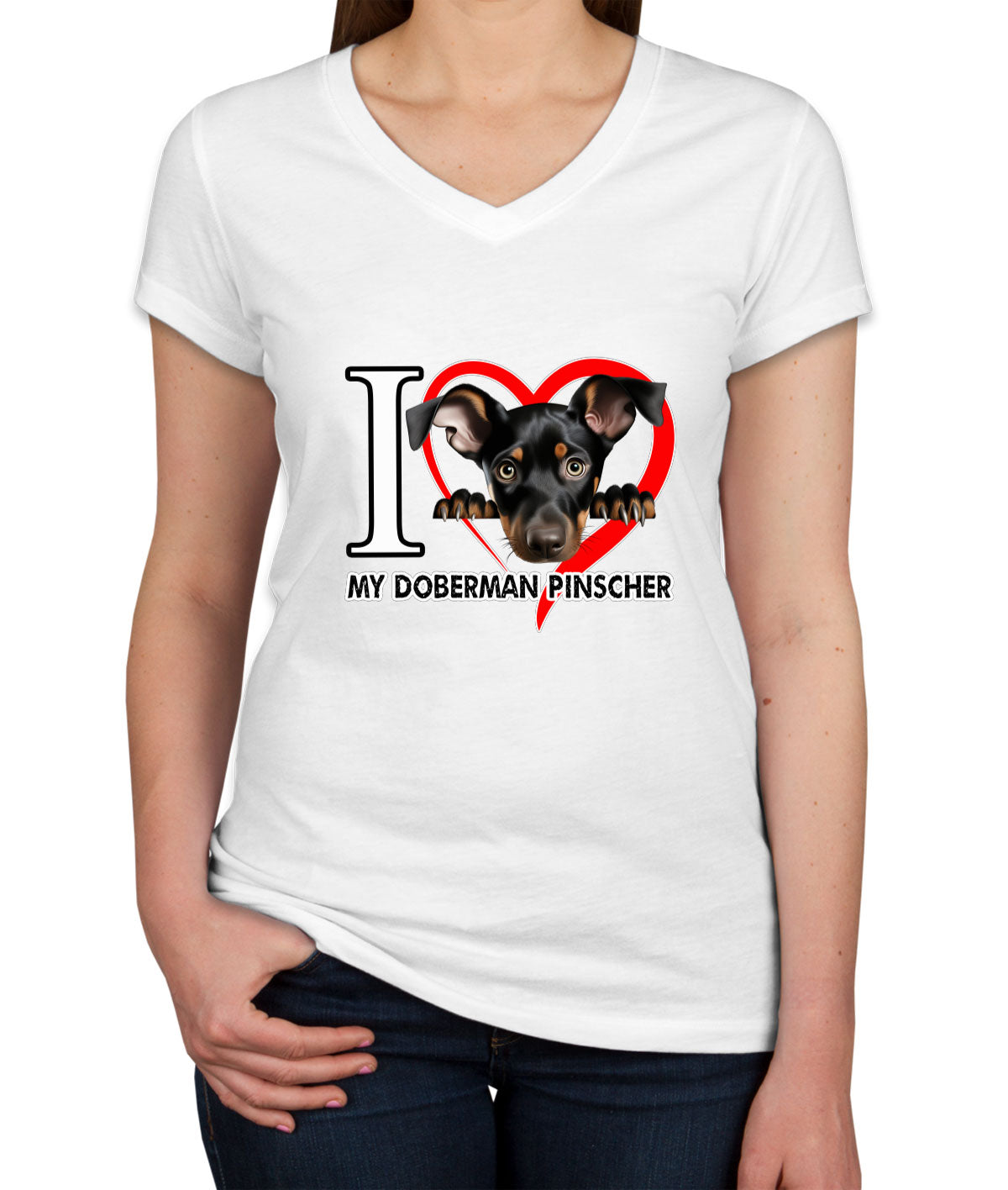 I Love My Miniature Pinscher Dog Women's V Neck T-shirt