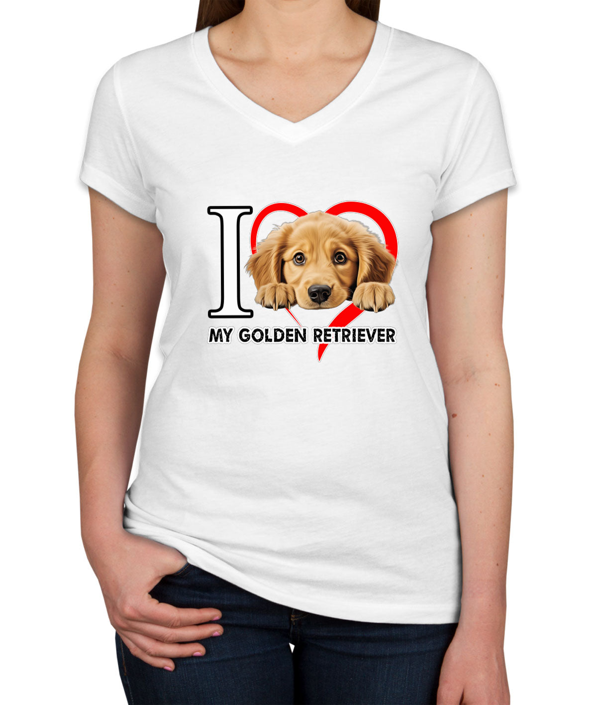 I Love My Golden Retriever Dog Women's V Neck T-shirt