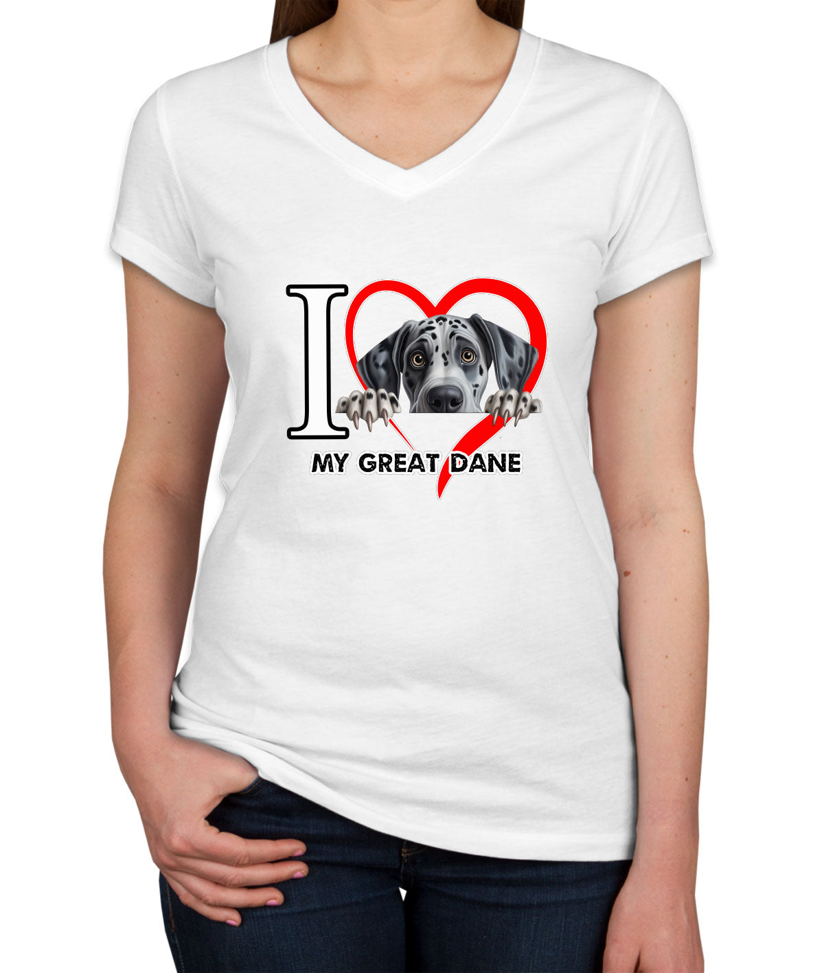 I Love My Great Dane Dog Women's V Neck T-shirt