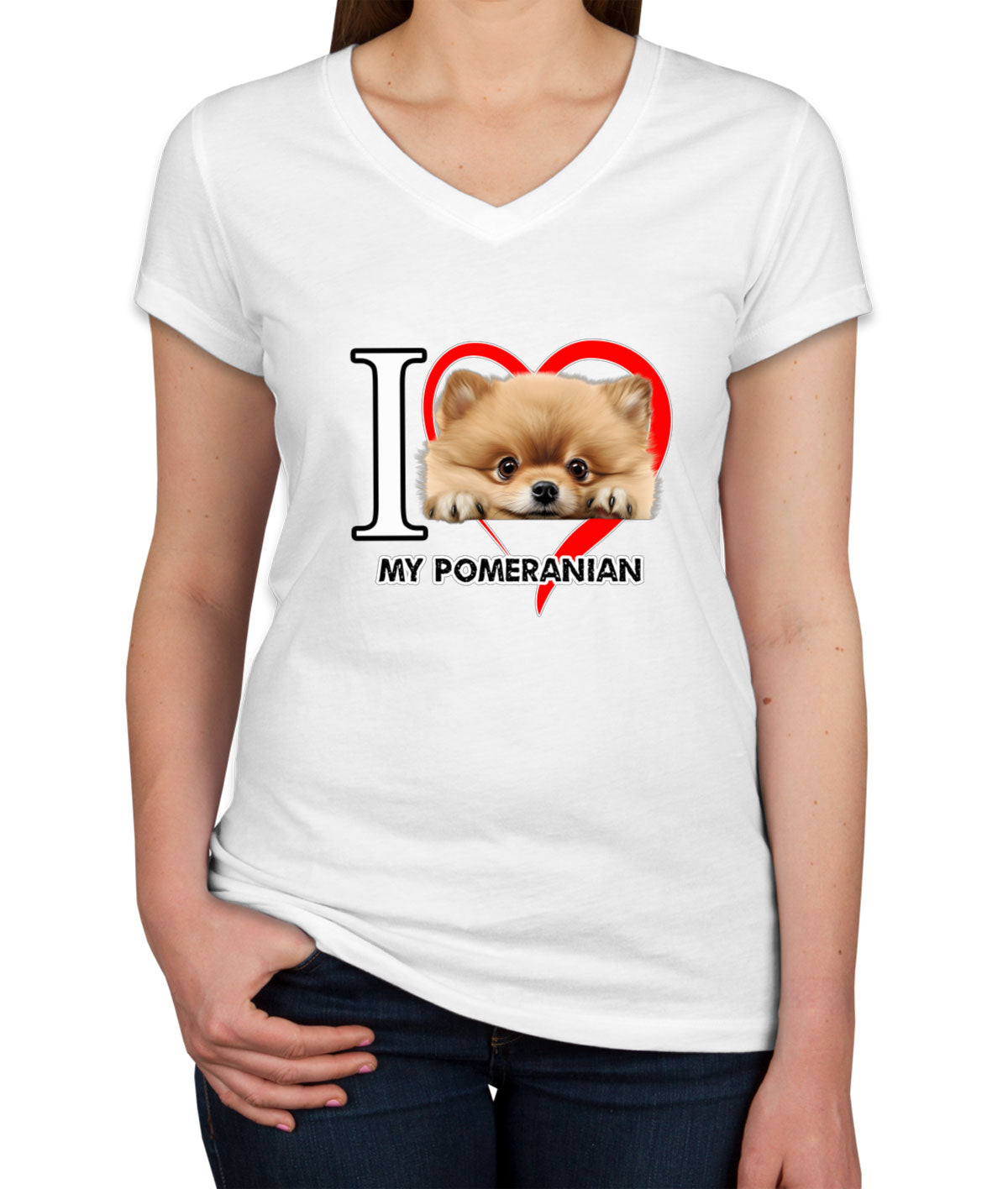 I Love My Pomeranian Dog Women's V Neck T-shirt