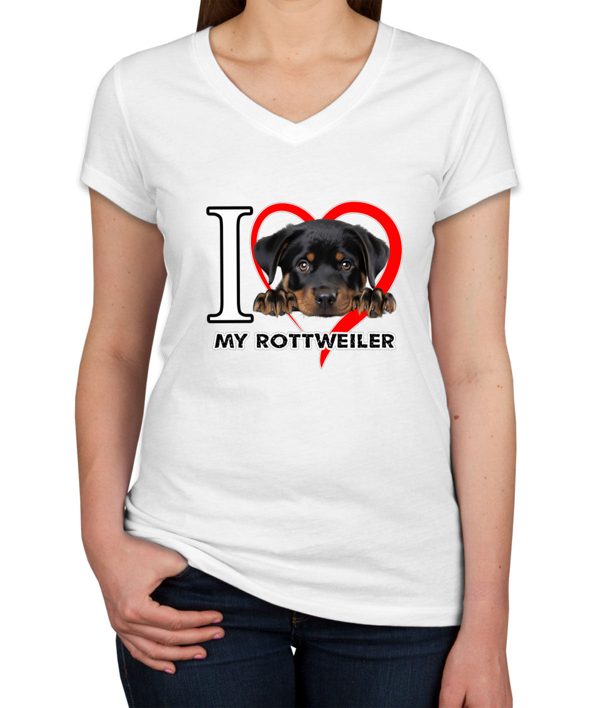 I Love My Rottweiler Dog Women's V Neck T-shirt