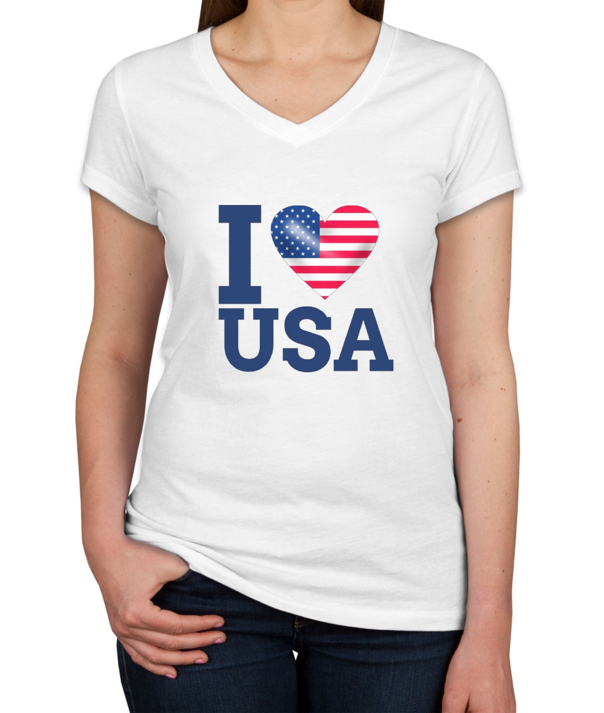 I Love USA Women's V Neck T-shirt