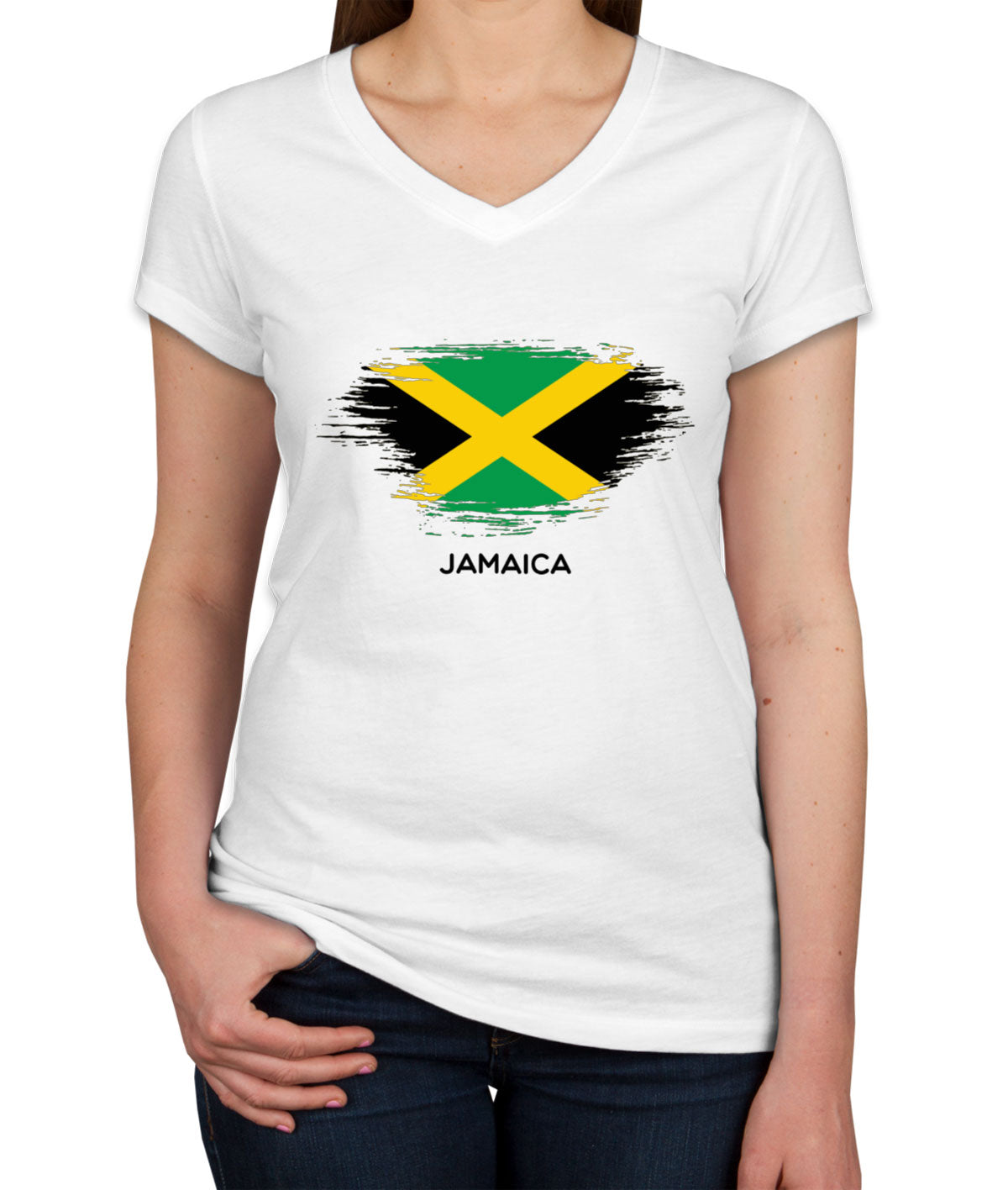 Jamaica Flag Women's V Neck T-shirt