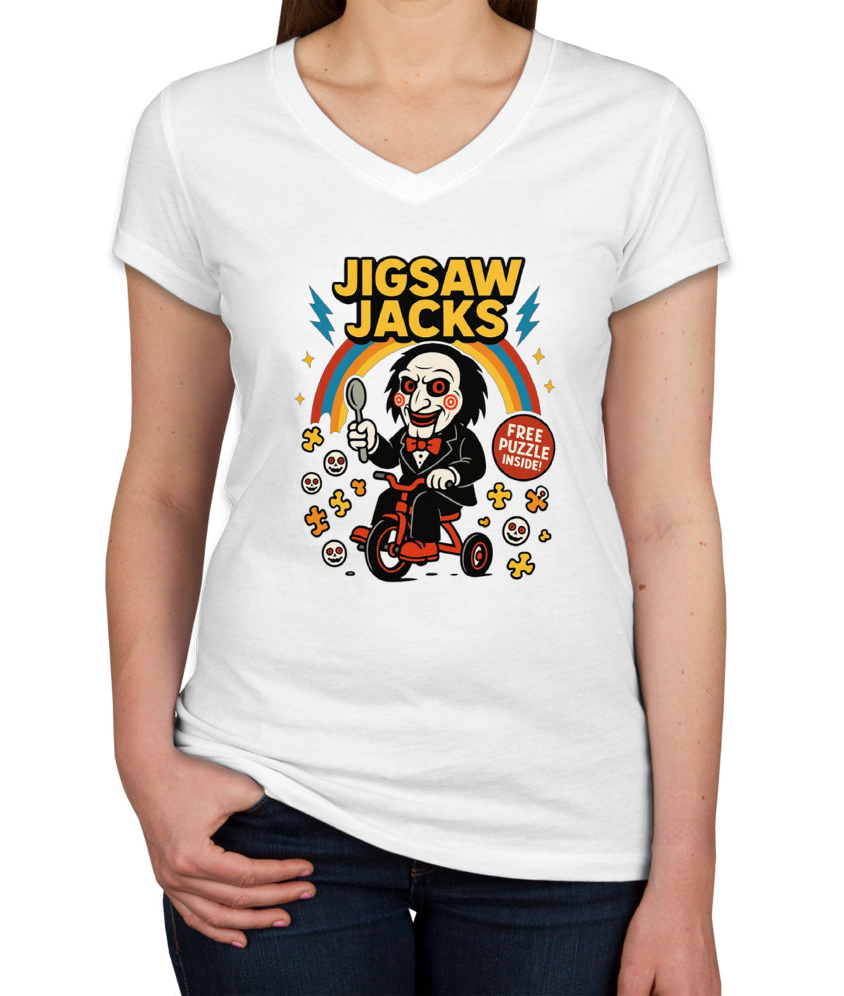 Jigsaw Jacks Halloween Women's V Neck T-shirt