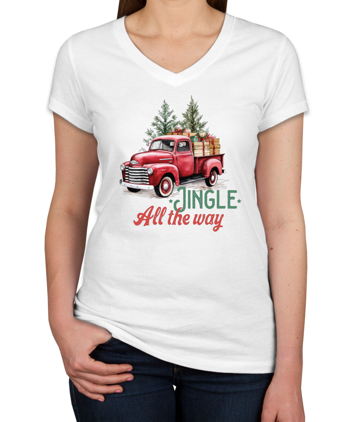 Jingle All the Way Christmas Women's V Neck T-shirt