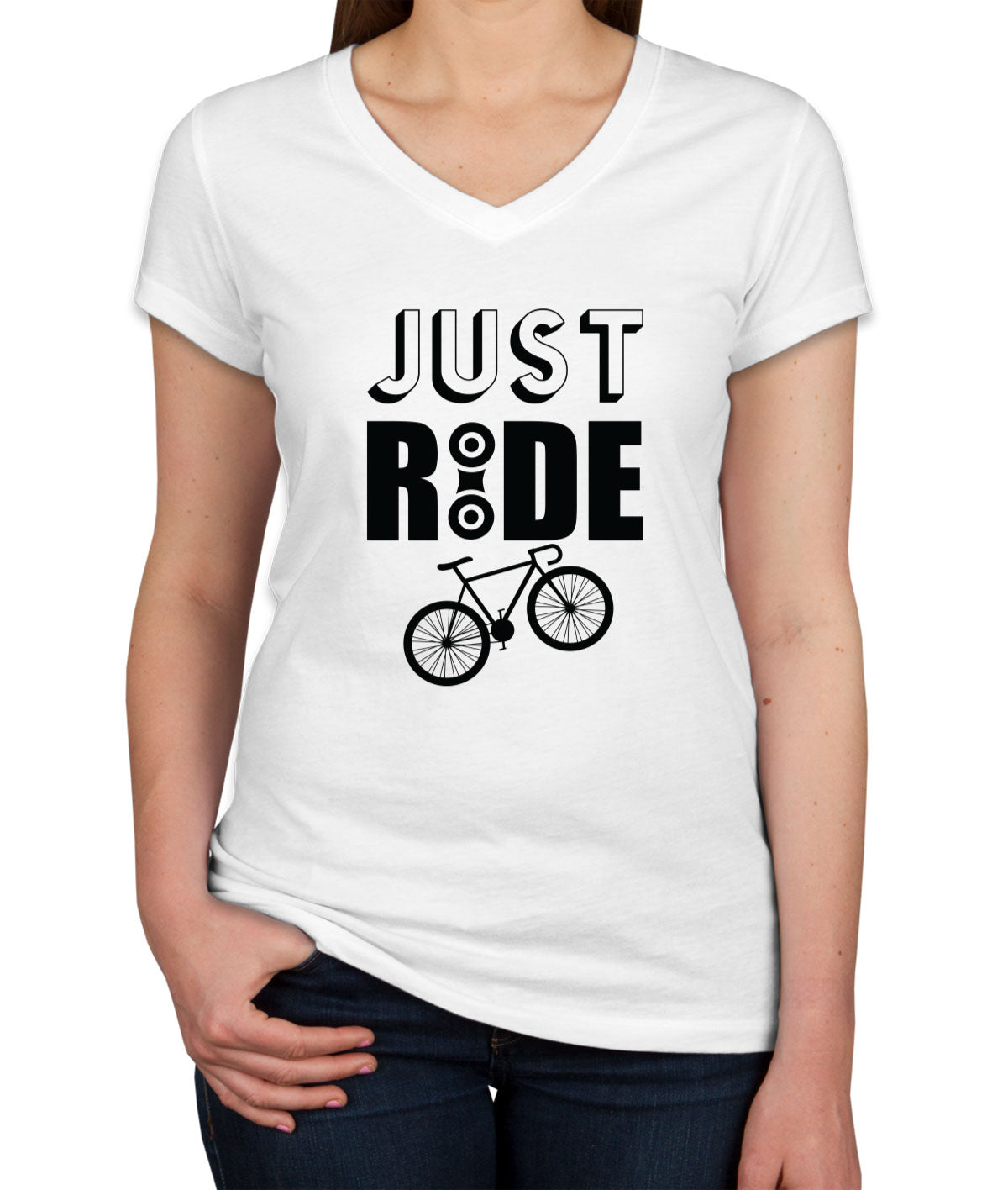 Just Ride Bicycle Cycling Women's V Neck T-shirt