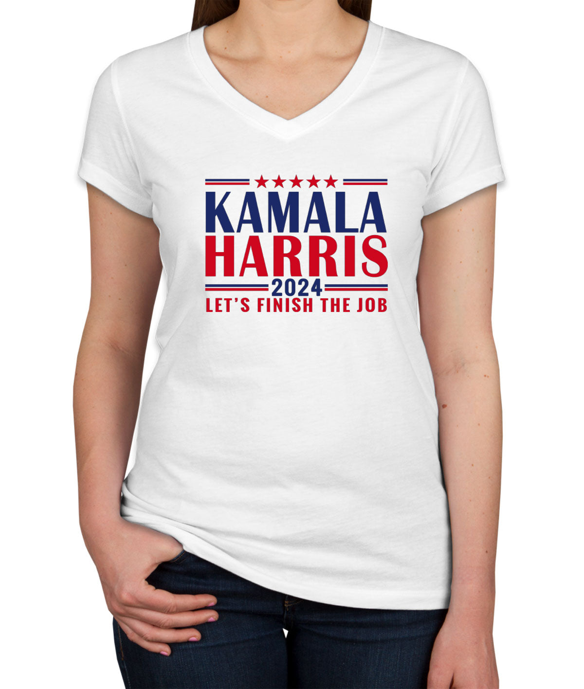 Kamala Harris Let's Finish The Job 2024 Presidential Election Women's V Neck T-shirt