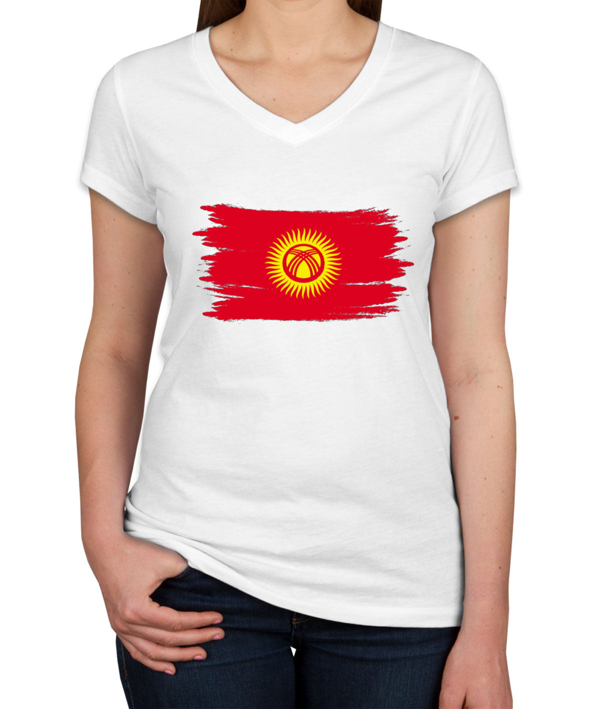 Kyrgyzstan Flag Women's V Neck T-shirt