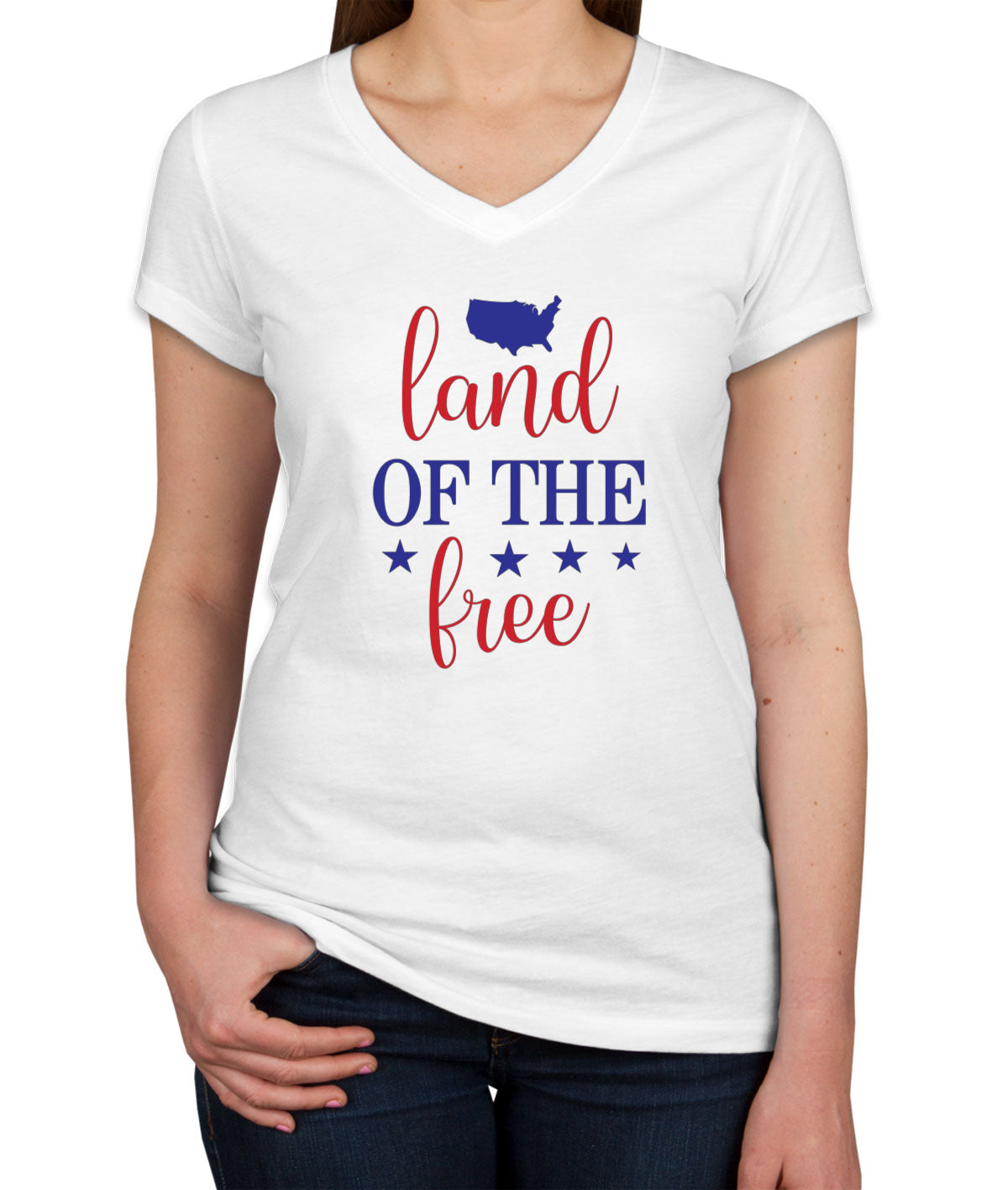 Land Of The Free Patriotic Women's V Neck T-shirt