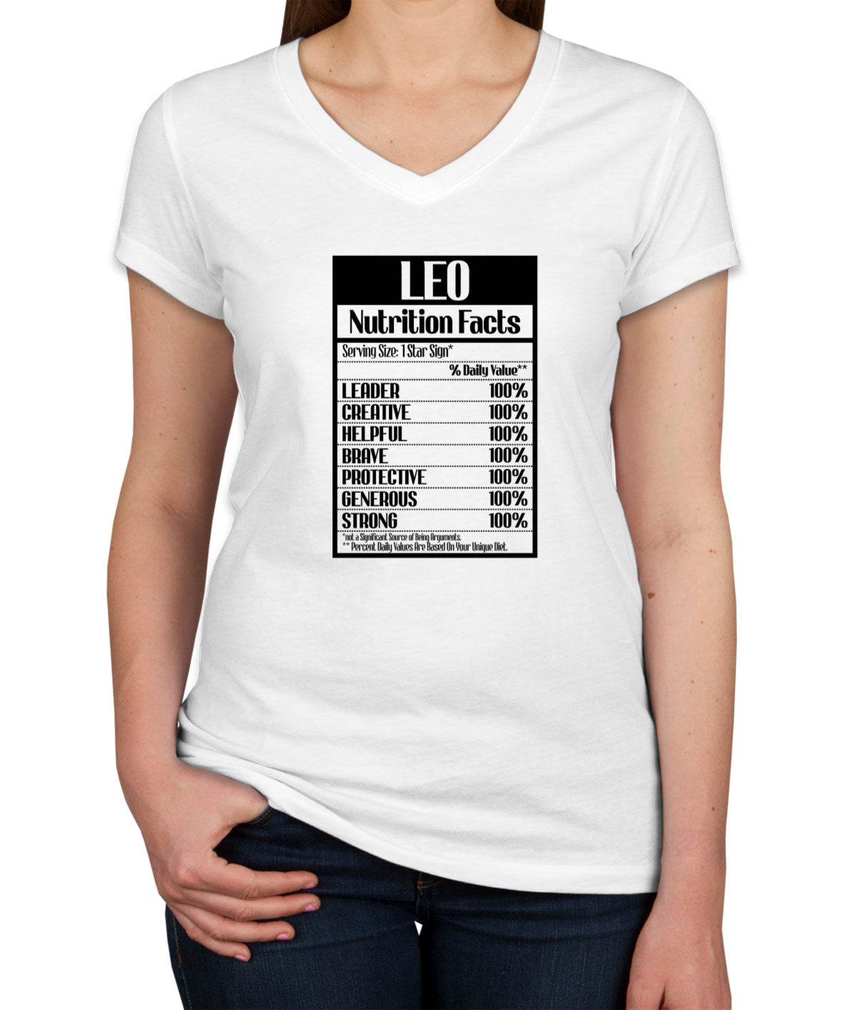 Leo Zodiac Nutrition Facts Women's V Neck T-shirt