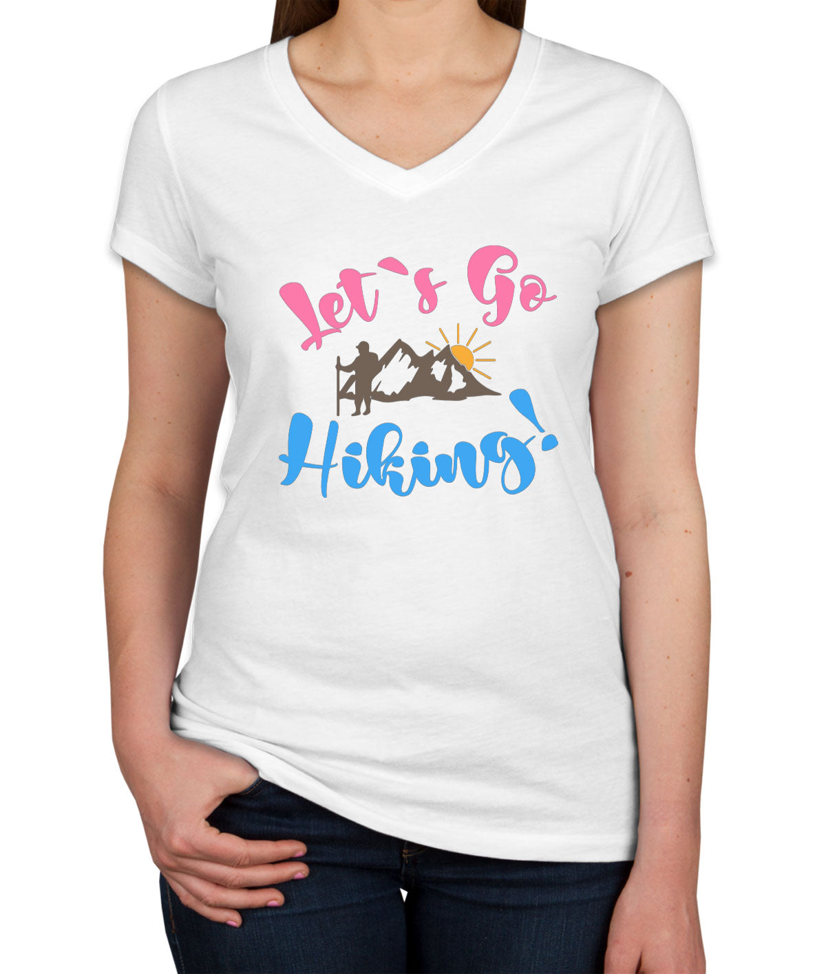 Ler's Go Hiking Women's V Neck T-shirt