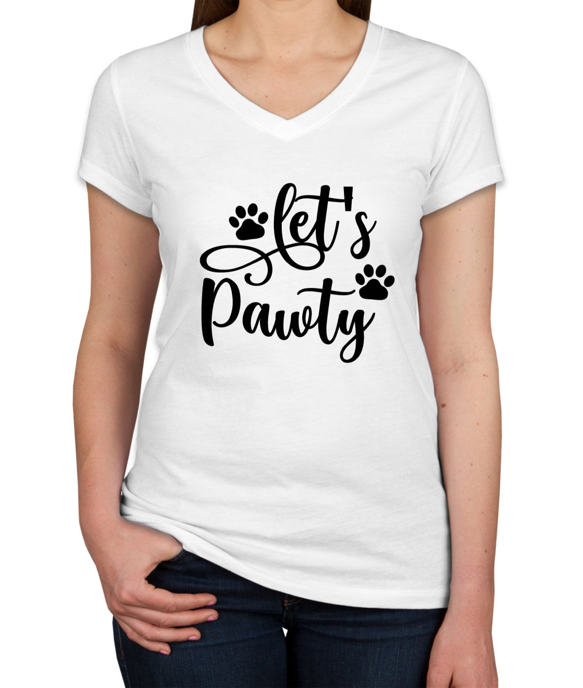 Let's Pawty Dog Women's V Neck T-shirt