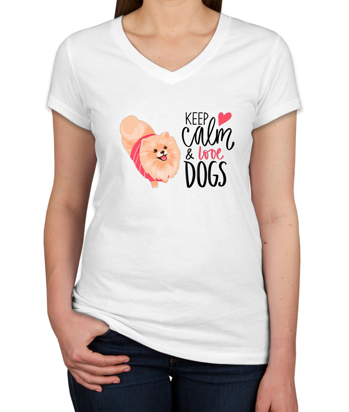 Keep Calm And Love Dogs Women's V Neck T-shirt