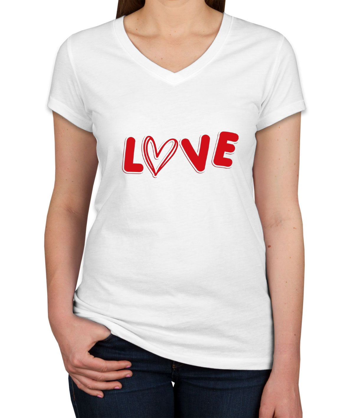 Love Heart Valentine's Day Women's V Neck T-shirt