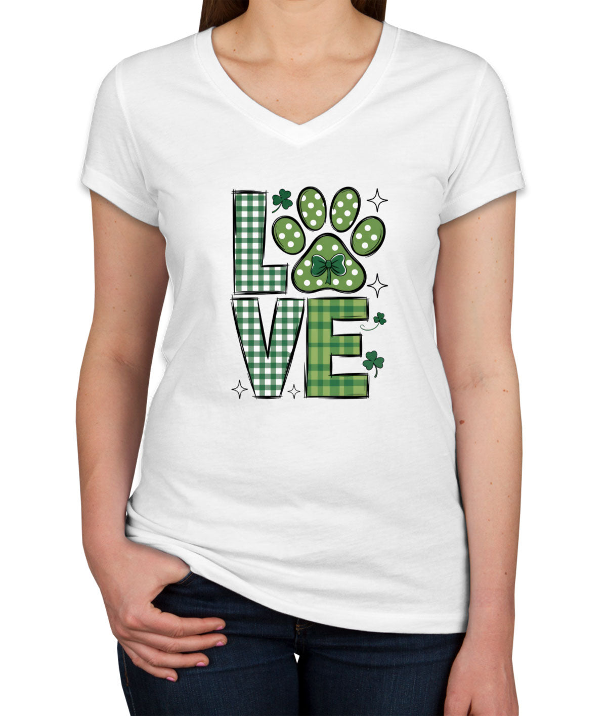Love Lucky Dog St. Patrick's Day Women's V Neck T-shirt