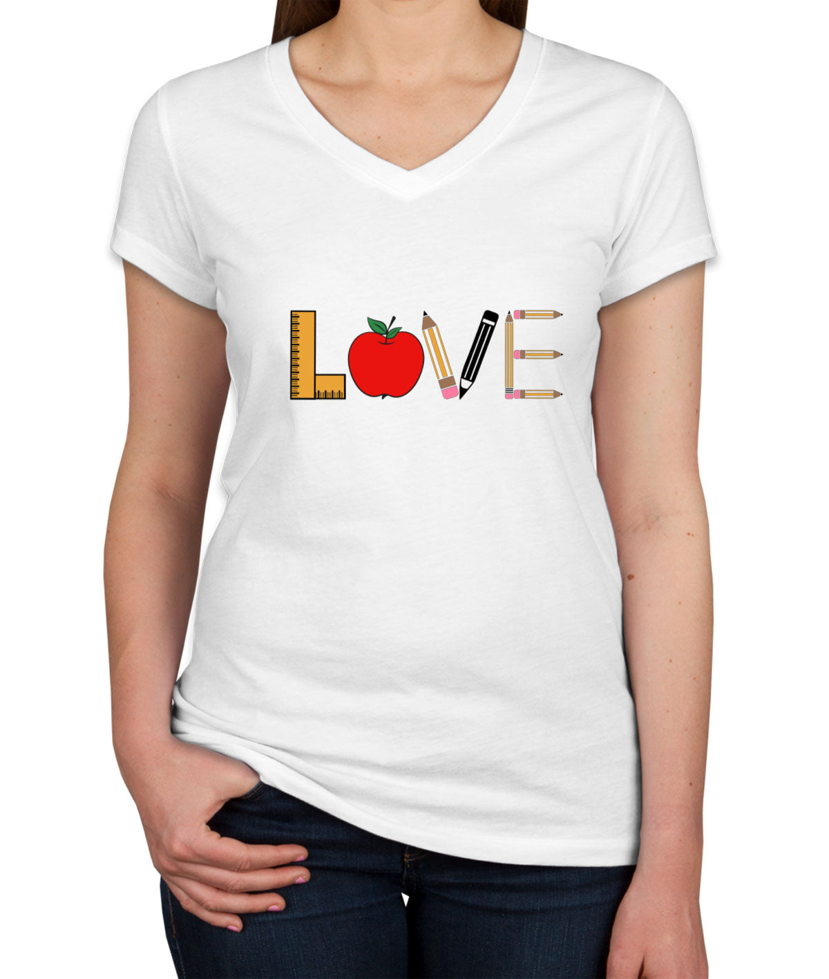 Love Typography Teacher Women's V Neck T-shirt