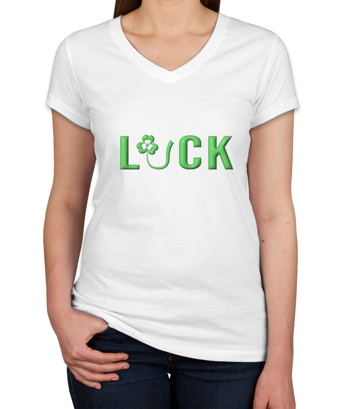 Luck Typography St. Patrick's Day Women's V Neck T-shirt