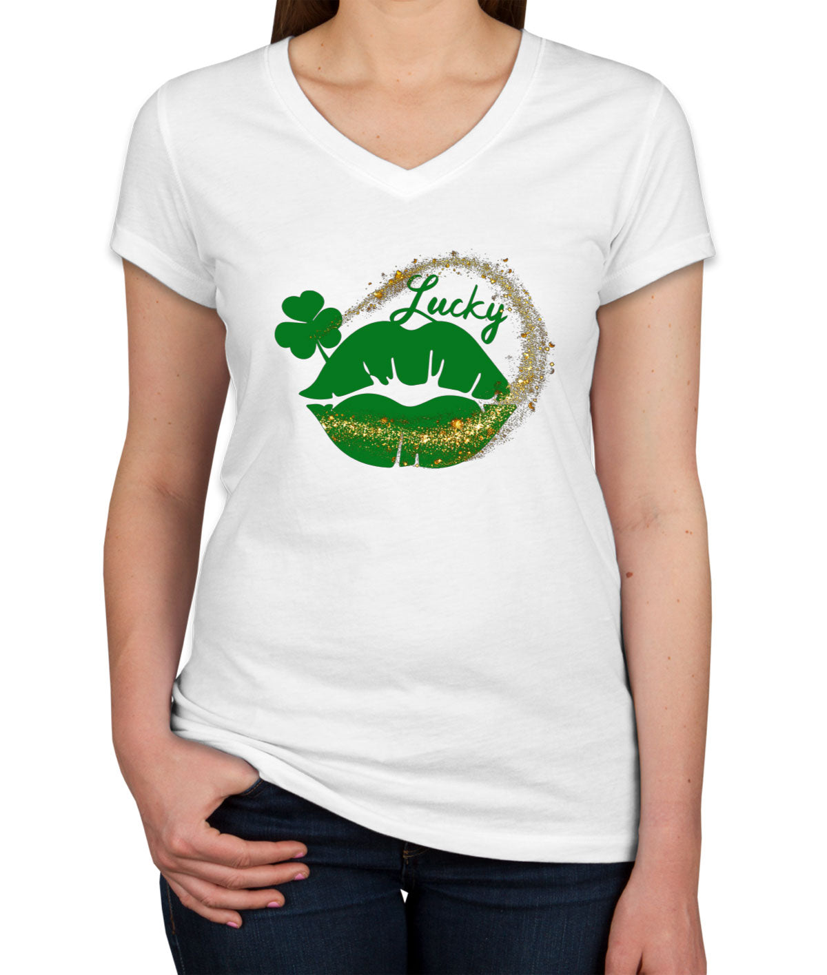 Lucky Lips St. Patrick's Day Women's V Neck T-shirt