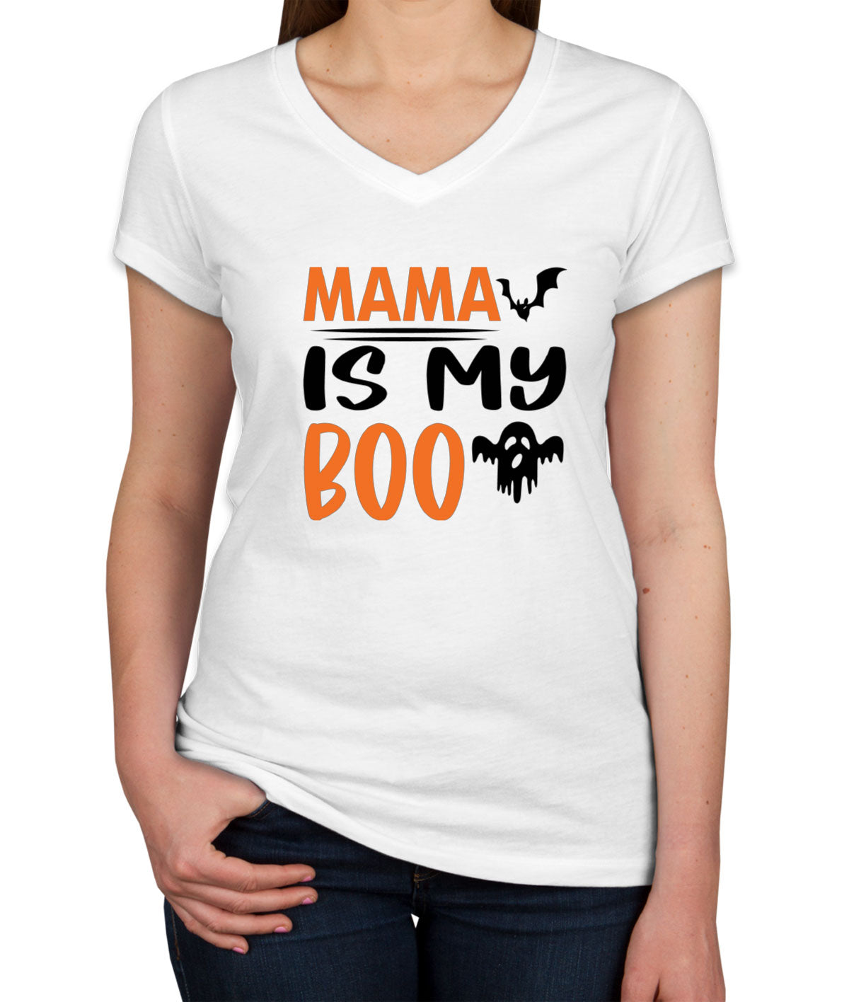 Mama Is My Boo Halloween Women's V Neck T-shirt