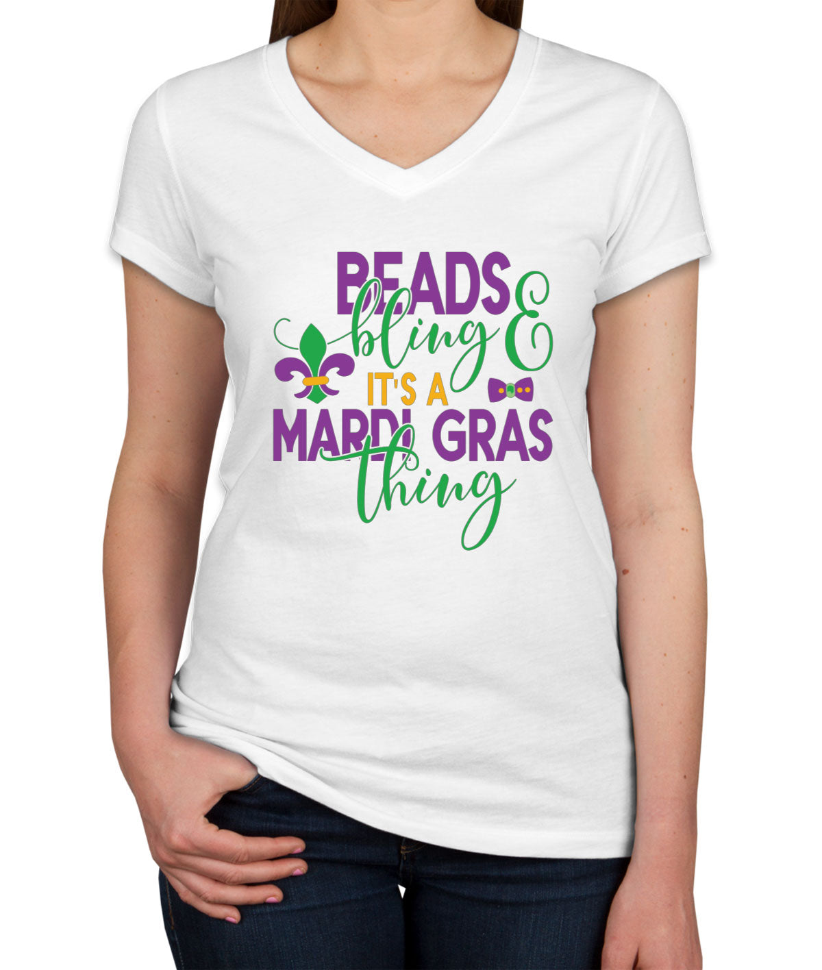 Beads And Bling It's A Mardi Gras Thing Women's V Neck T-shirt