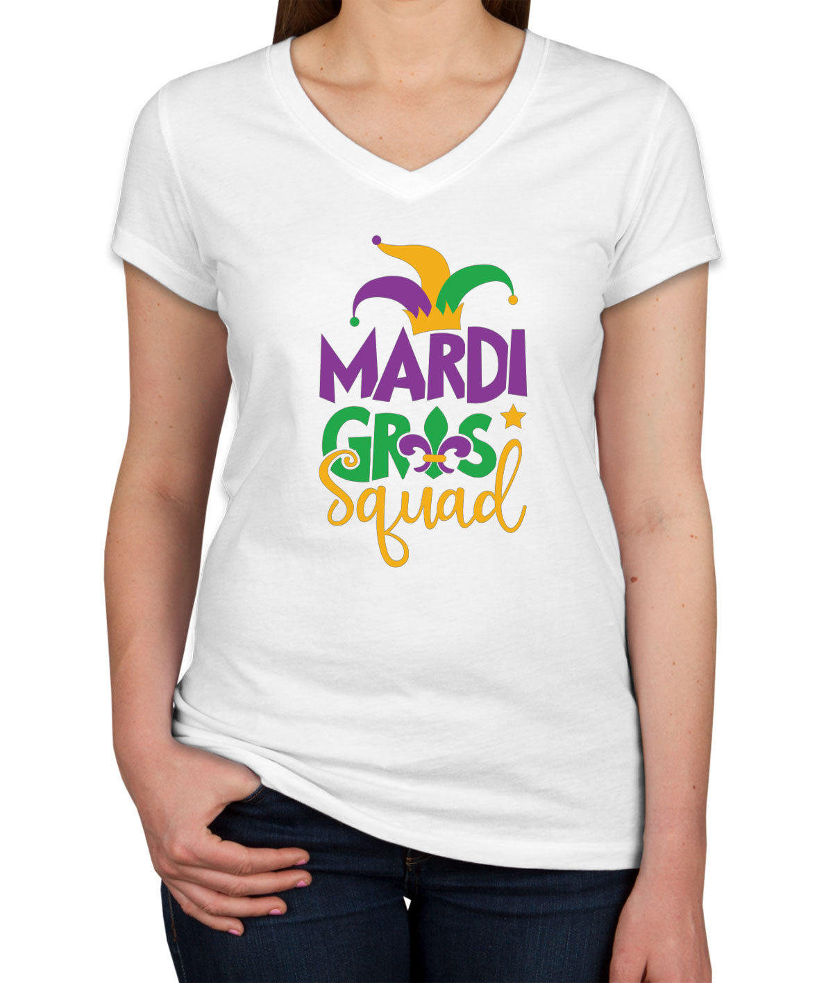 Mardi Gras Squad Women's V Neck T-shirt