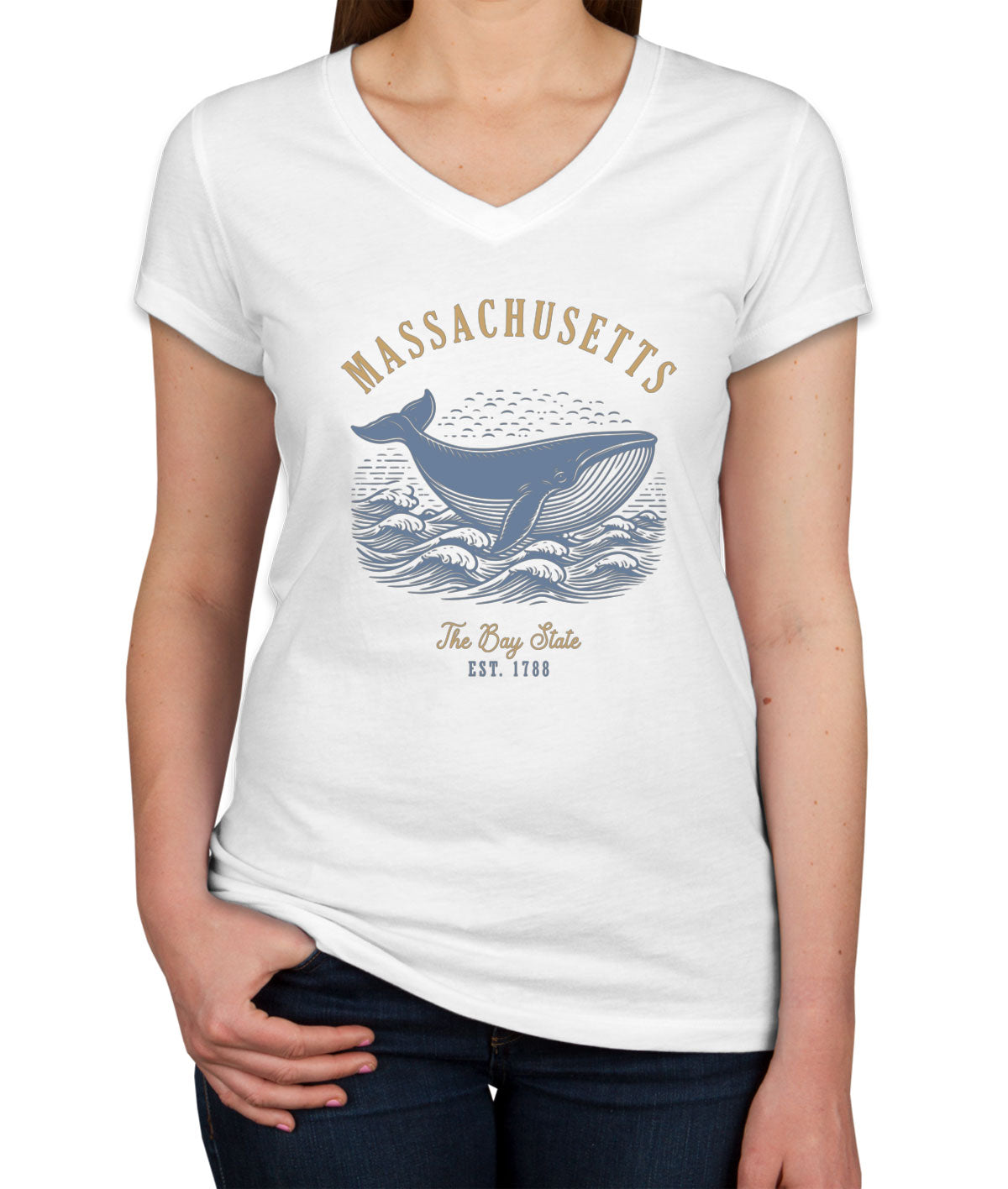 Massachusetts State Vintage Women's V Neck T-shirt