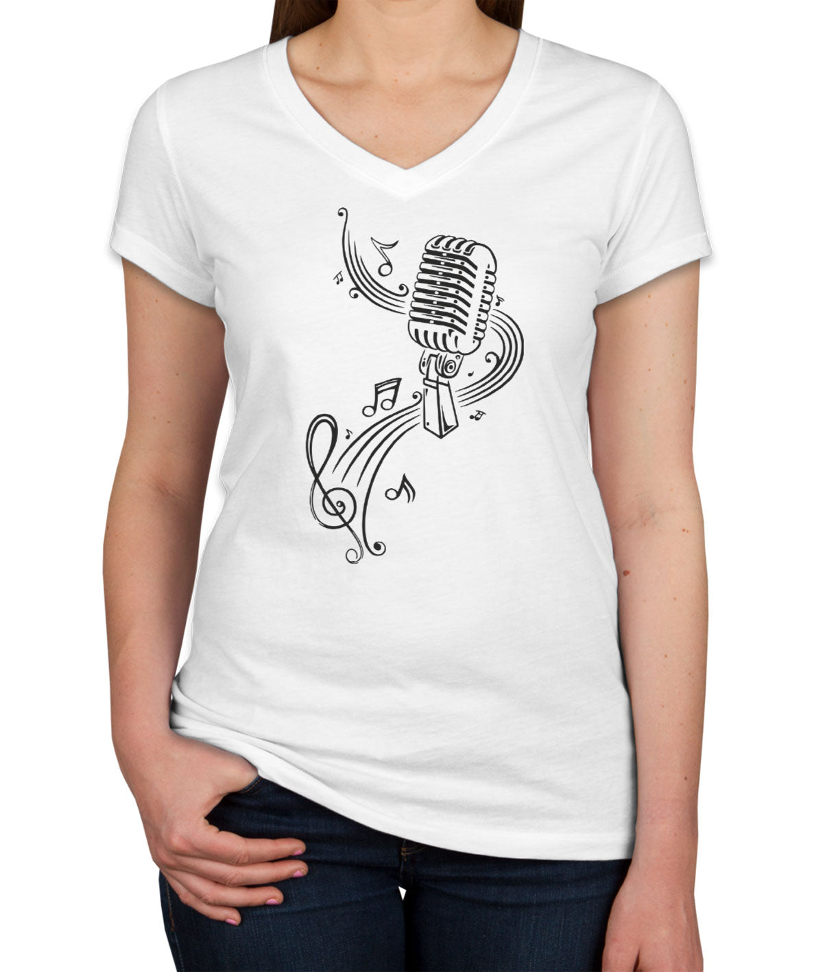 Microphone Music Women's V Neck T-shirt