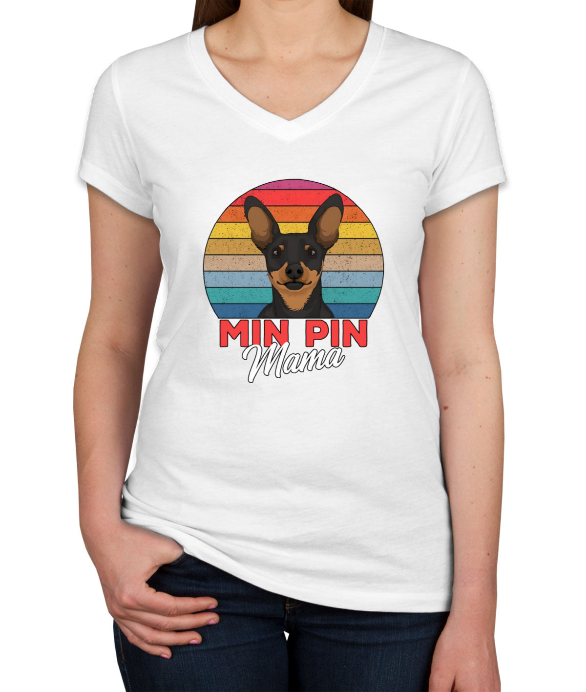 Miniature Pinscher Dog Mama Women's V Neck T-shirt