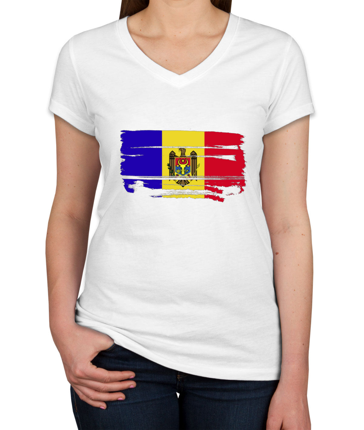 Moldova Flag Women's V Neck T-shirt