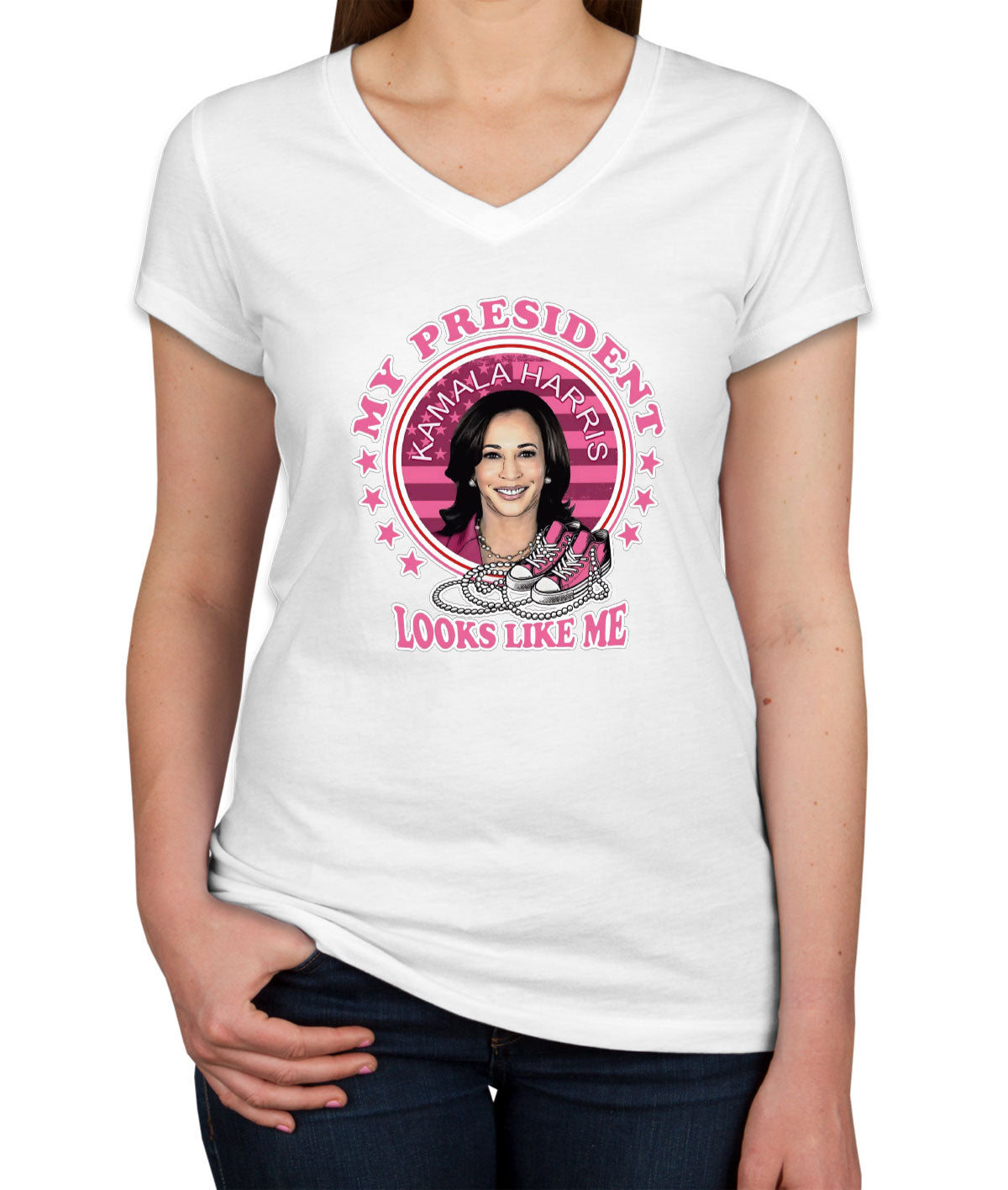 My President Looks Like Me Kamala Harris Presidential Election Women's V Neck T-shirt