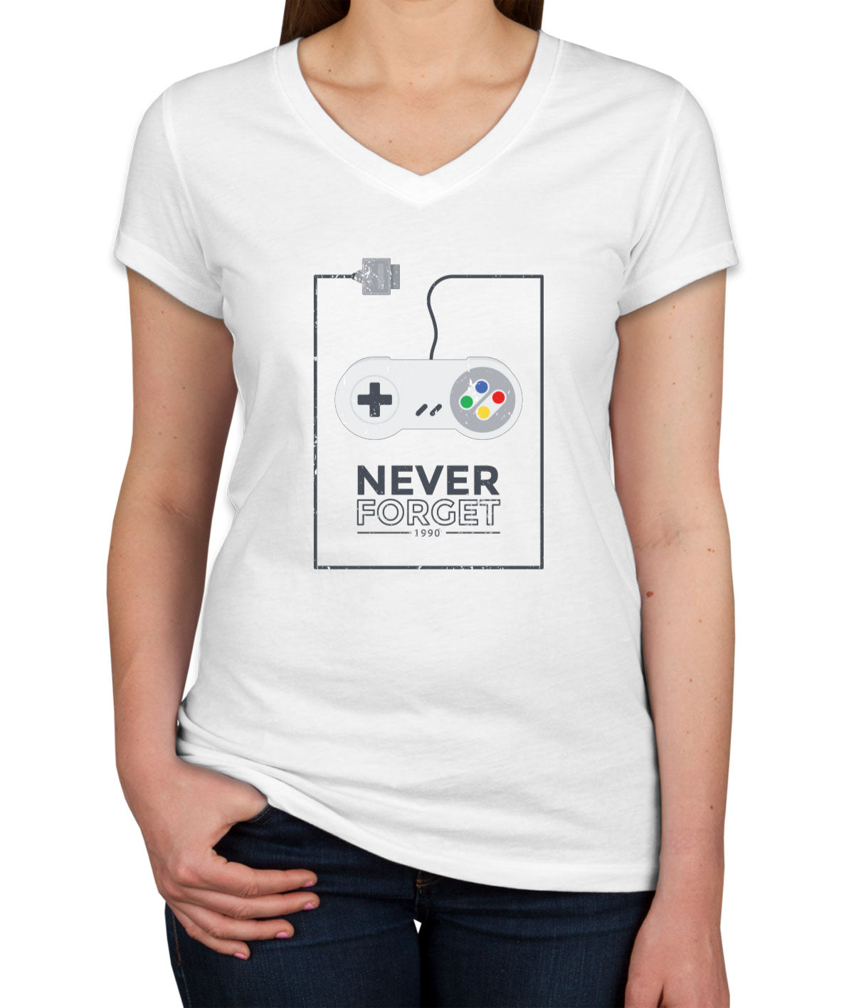 Never Forget Retro Gaming Console Women's V Neck T-shirt