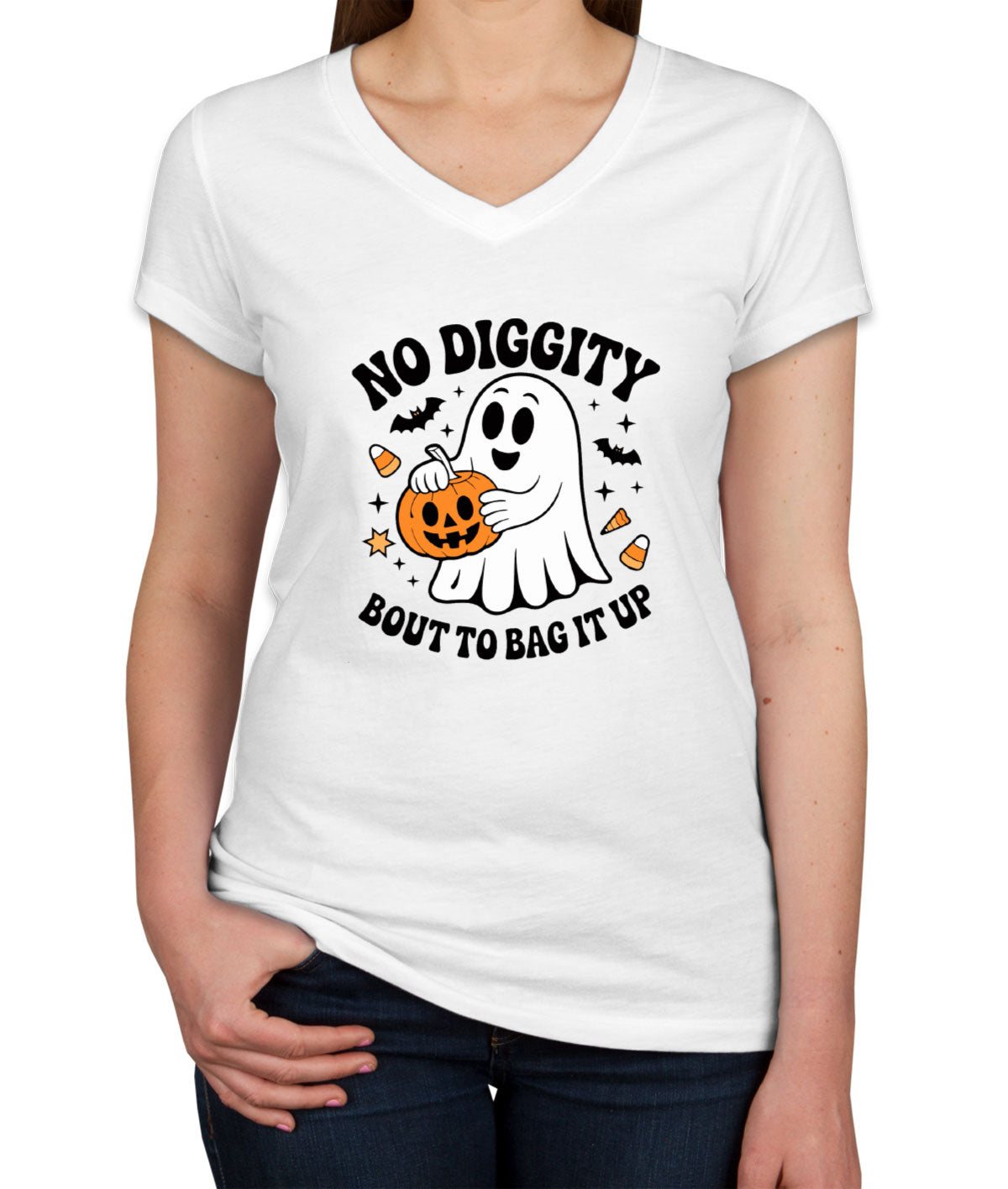 No Diggity Bout To Bag It Up Halloween Women's V Neck T-shirt