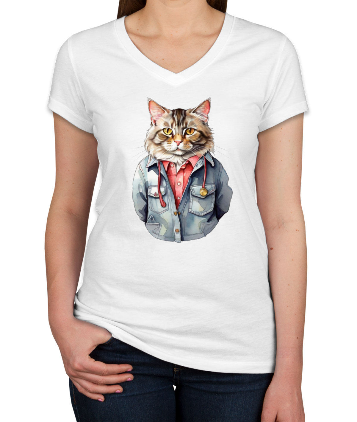 Cool Orange Cat Women's V Neck T-shirt