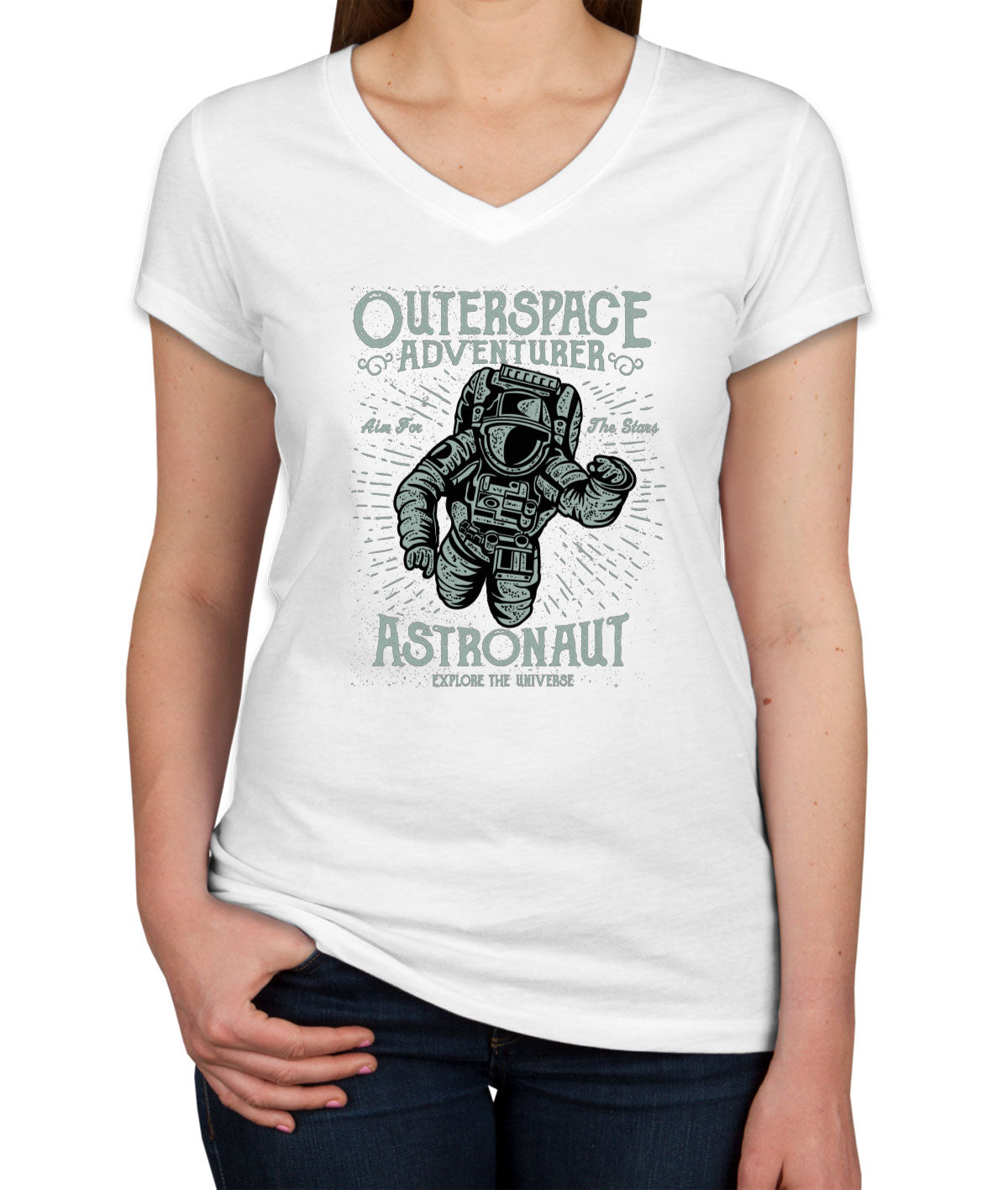 Outerspace Adventurer Astronaut Explore The Universe Women's V Neck T-shirt