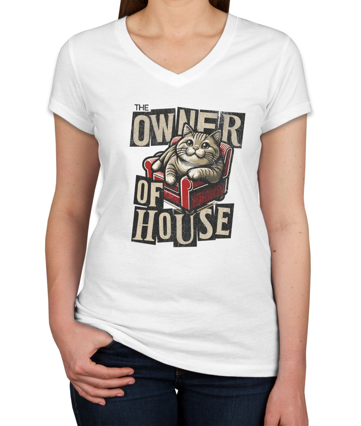 The Owner Of House Cat Women's V Neck T-shirt