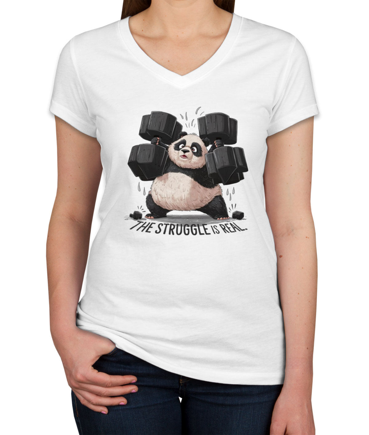 The Struggle Is Real Panda Women's V Neck T-shirt