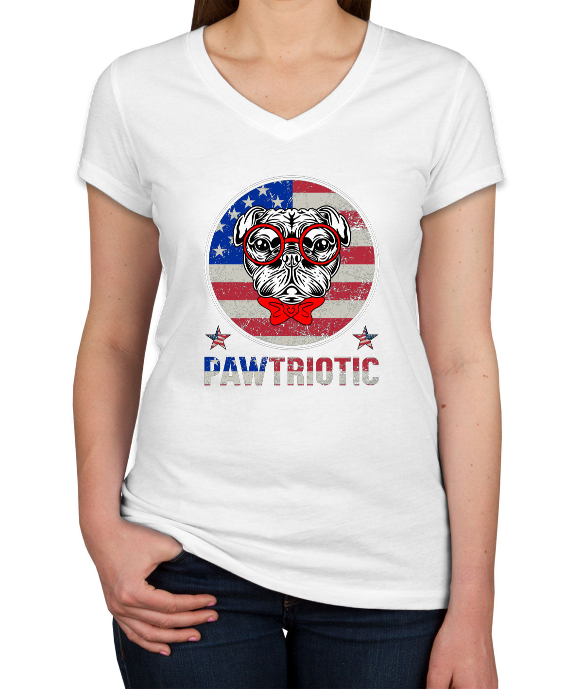 Bulldog Pawtriotic Patriotic Women's V Neck T-shirt