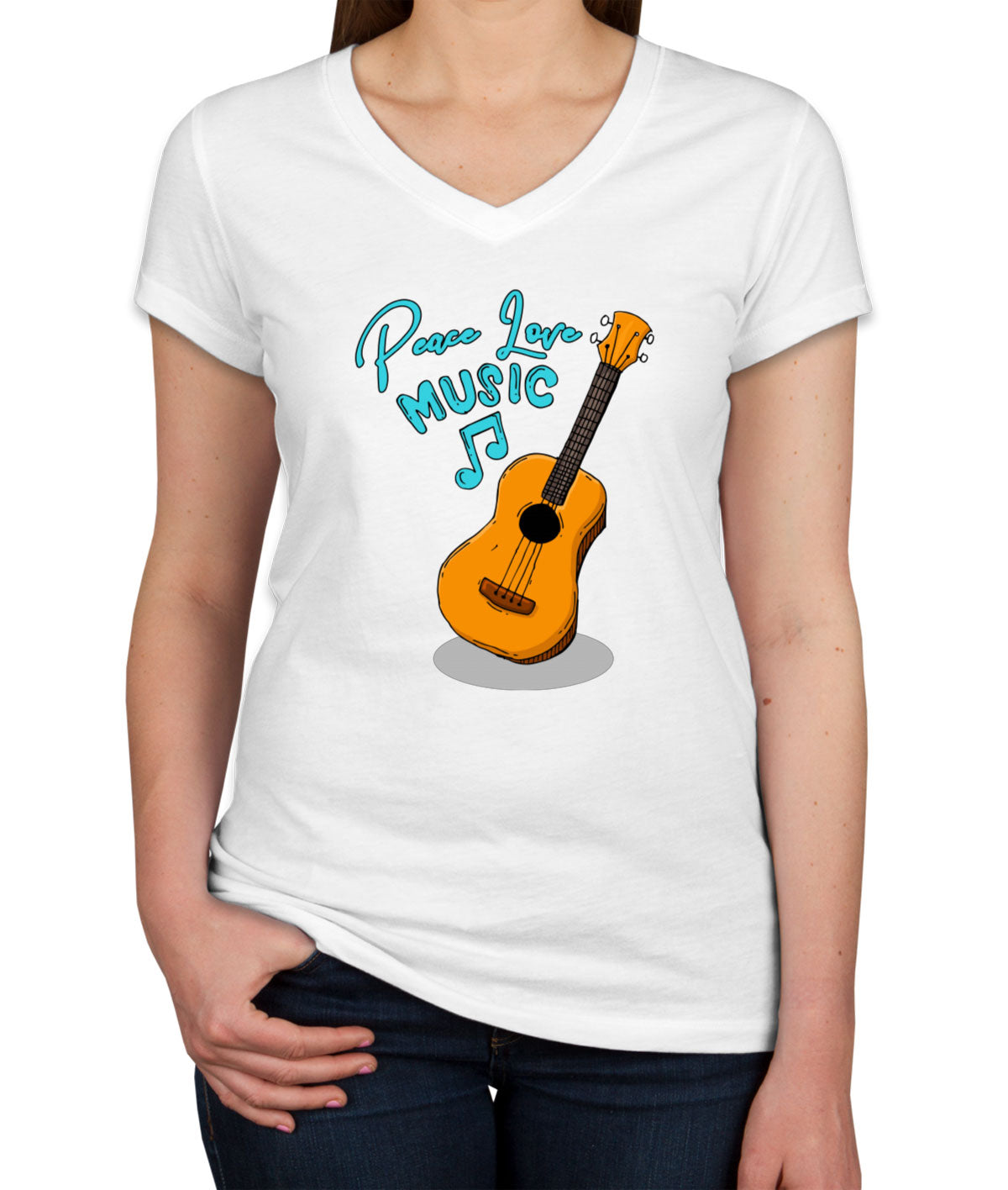 Peace Love Music Women's V Neck T-shirt