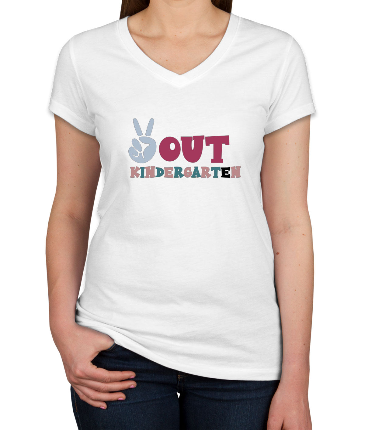 Peace Out Kindergarten Women's V Neck T-shirt