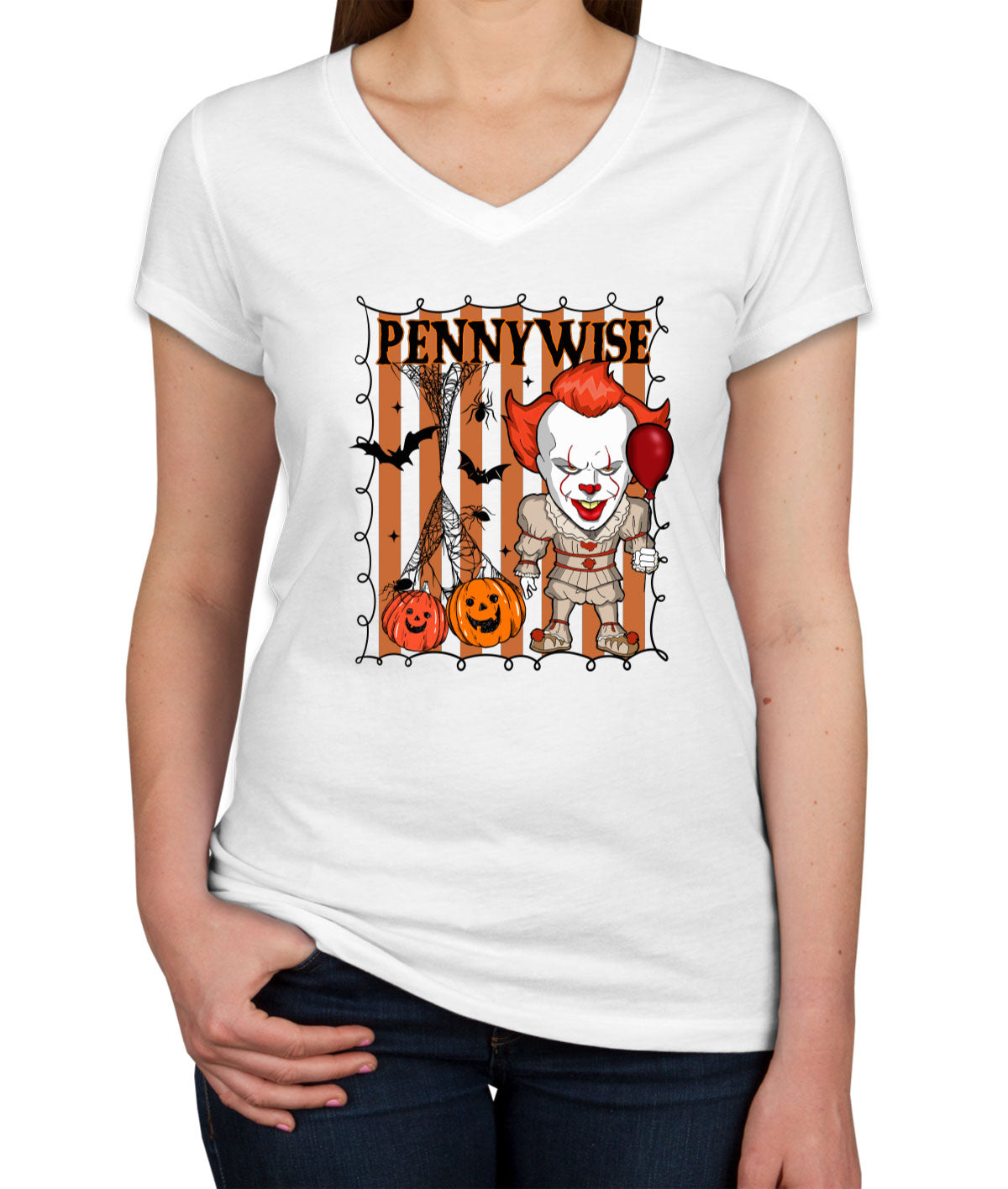 Pennywise Horror Movie Character Halloween Women's V Neck T-shirt